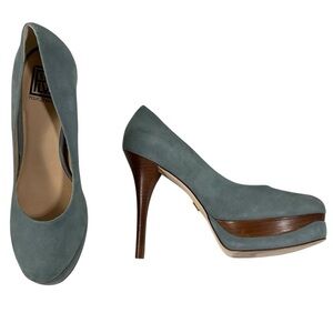 Pour La Victoire Blue Suede Leather Platform Pumps Size 9 Made in Brazil